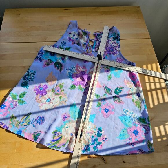 Fairy Feminine Cottage Lilac Floral Sheer Chiffon Tank Lace Back Everly Size L - Picture 6 of 6